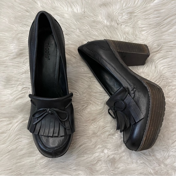 ✨Nicole | Electric Genuine Leather Chunky Platform Fringed Oxford Heels - Picture 12 of 13